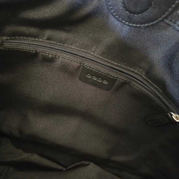 BEBE Black Genuine Leather Tote Bag W Silver Hardware Magnetic Closure - Picture 10 of 12